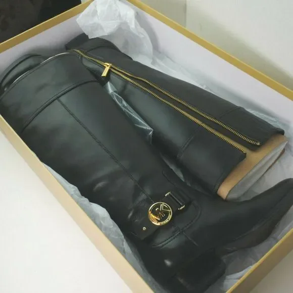 Michael Kors Size 5M Harland Riding Boots Leather Wide Shaft Color Black - Picture 4 of 11